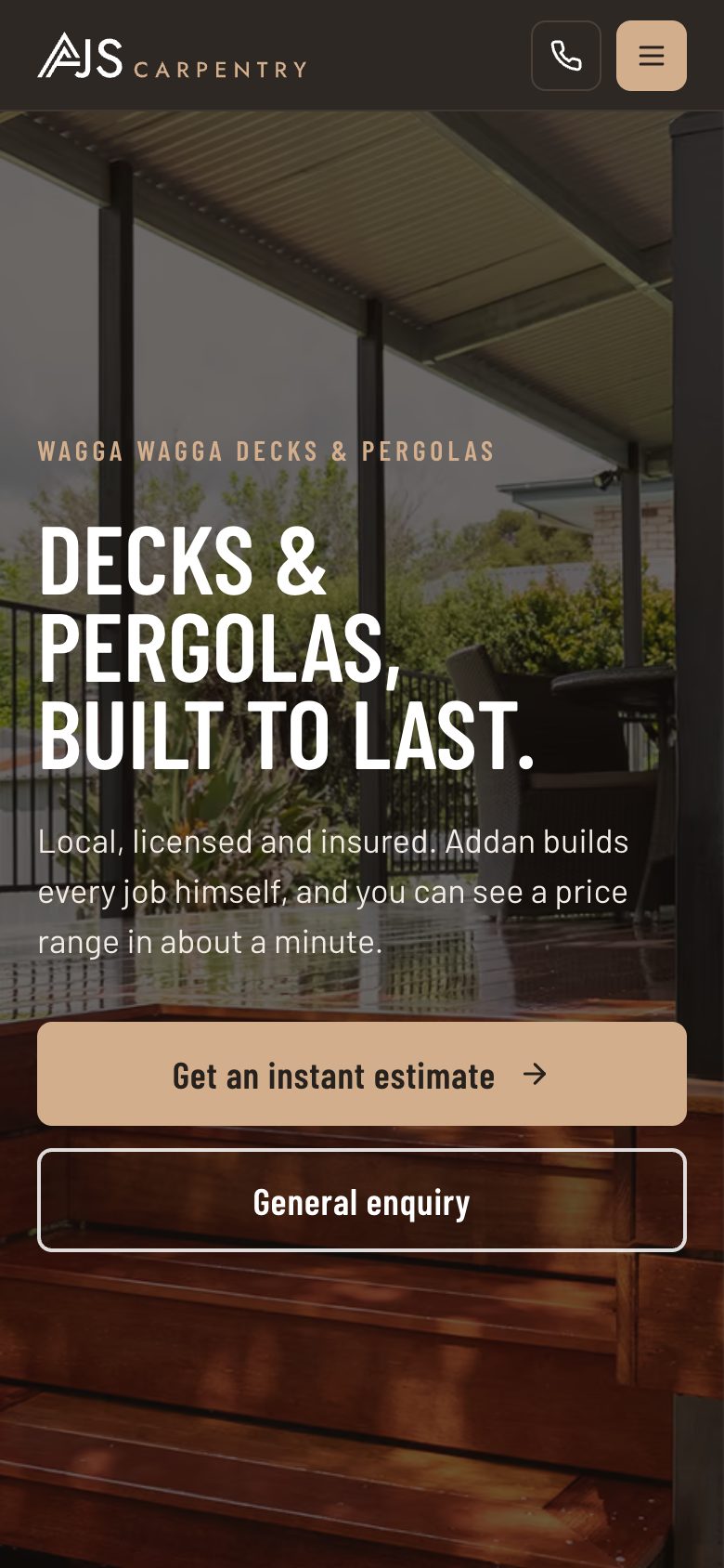 AJS Carpentry website on a phone